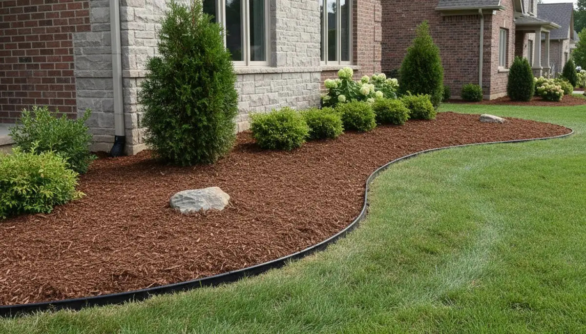 Clean edged mulch bed with sharp borders and fresh mulch by professional landscapers in Charlotte, NC