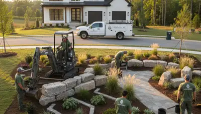 Landscaping crew providing lawn care and landscape services in Charlotte, NC