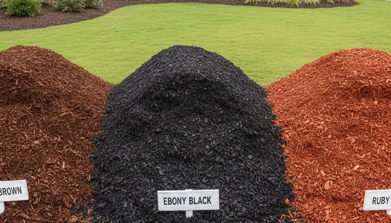Mulch color variety display for Charlotte NC landscaping projects by Chop Chop Landscaping