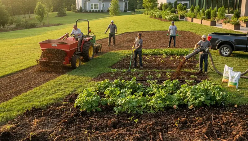 Organic compost and fertilizer applied for healthy soil by landscapers in Charlotte, NC