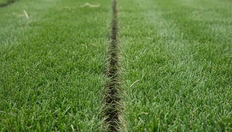 Close-up of seamless sod seams showing expert lawn installation by landscapers in Charlotte, NC