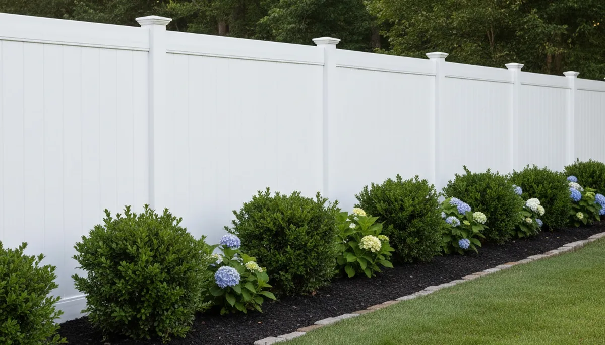 White wooden privacy fence installation by professional landscapers in Charlotte, NC