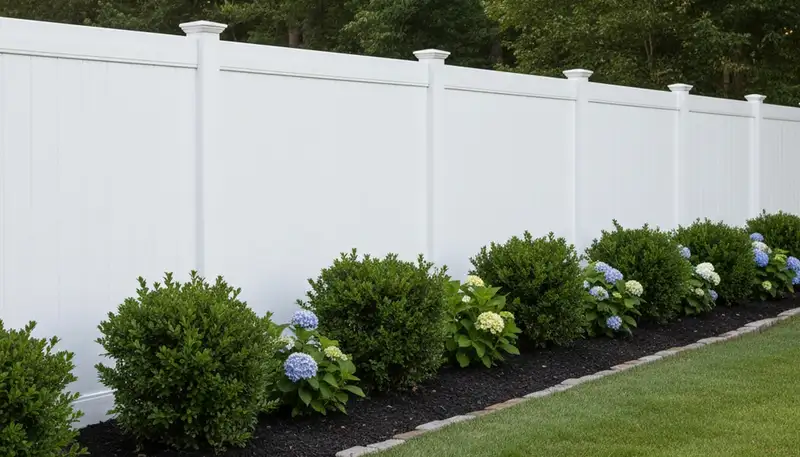 White wooden privacy fence installation by professional landscapers in Charlotte, NC